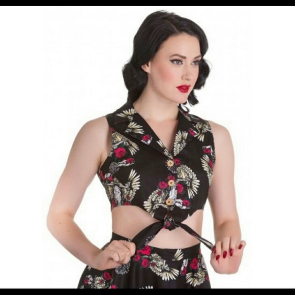 hell bunny vixen pinup rockabilly skull button up top - Picture 4 of 4